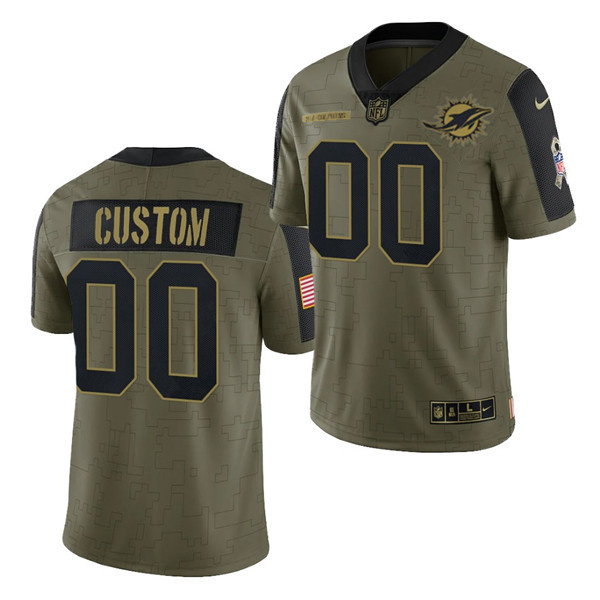 Men's Miami Dolphins Customized 2021 Olive Salute To Service Limited Stitched Jersey